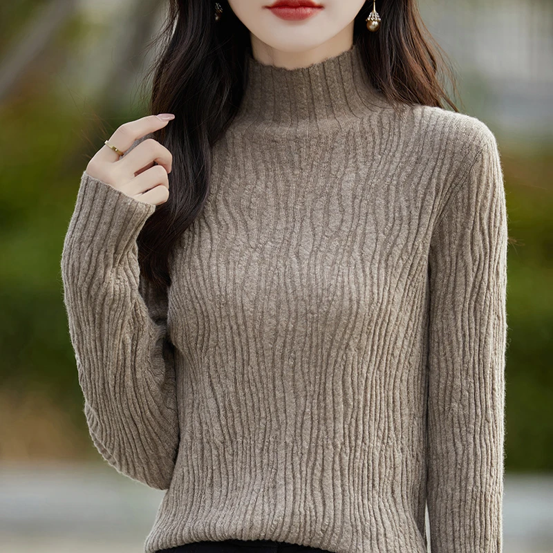 太好穿了！2024秋冬新款半高长袖立体花纹套头宽松时尚针织打底衫