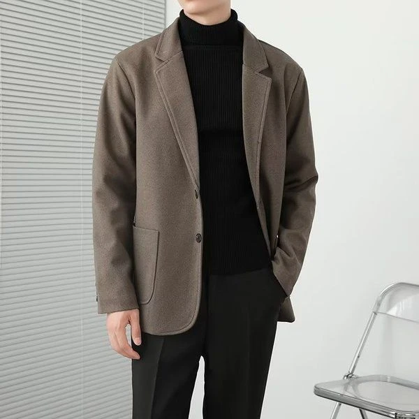 UYH毛呢西装外套男秋冬季新款高级感轻熟风男装休闲大衣韩版休闲