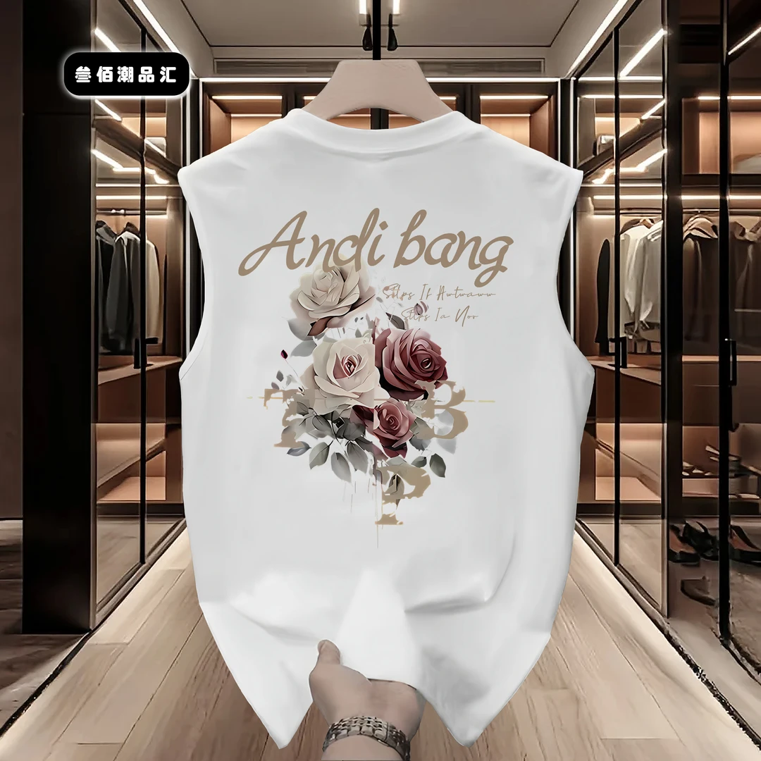 2025夏季潮牌新款重磅品质印花圆领背心无袖宽松休闲t恤男士上衣