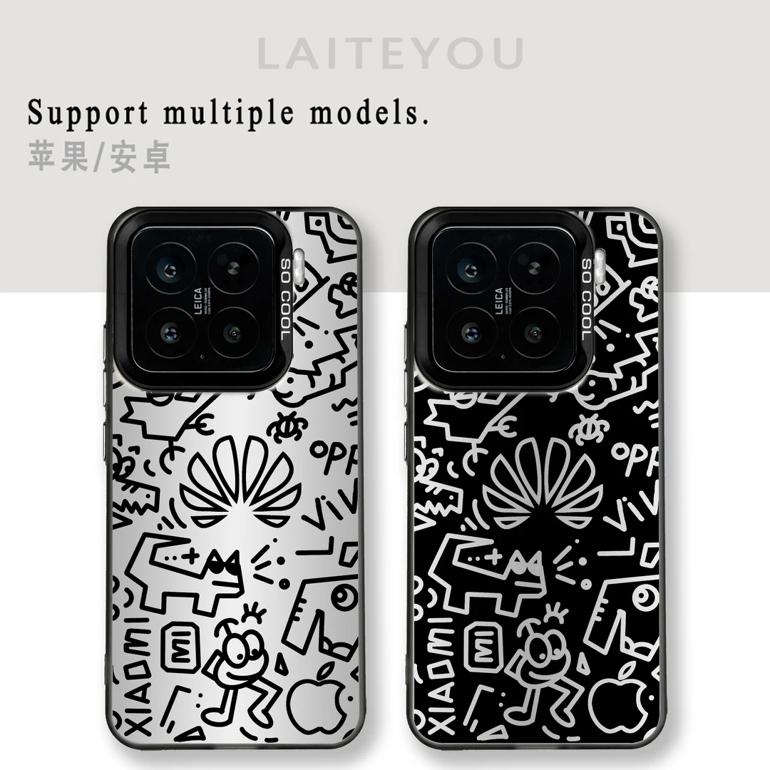 适用小米15华为mate70苹果16荣耀vivo防摔磨砂彩银简约涂鸦手机壳