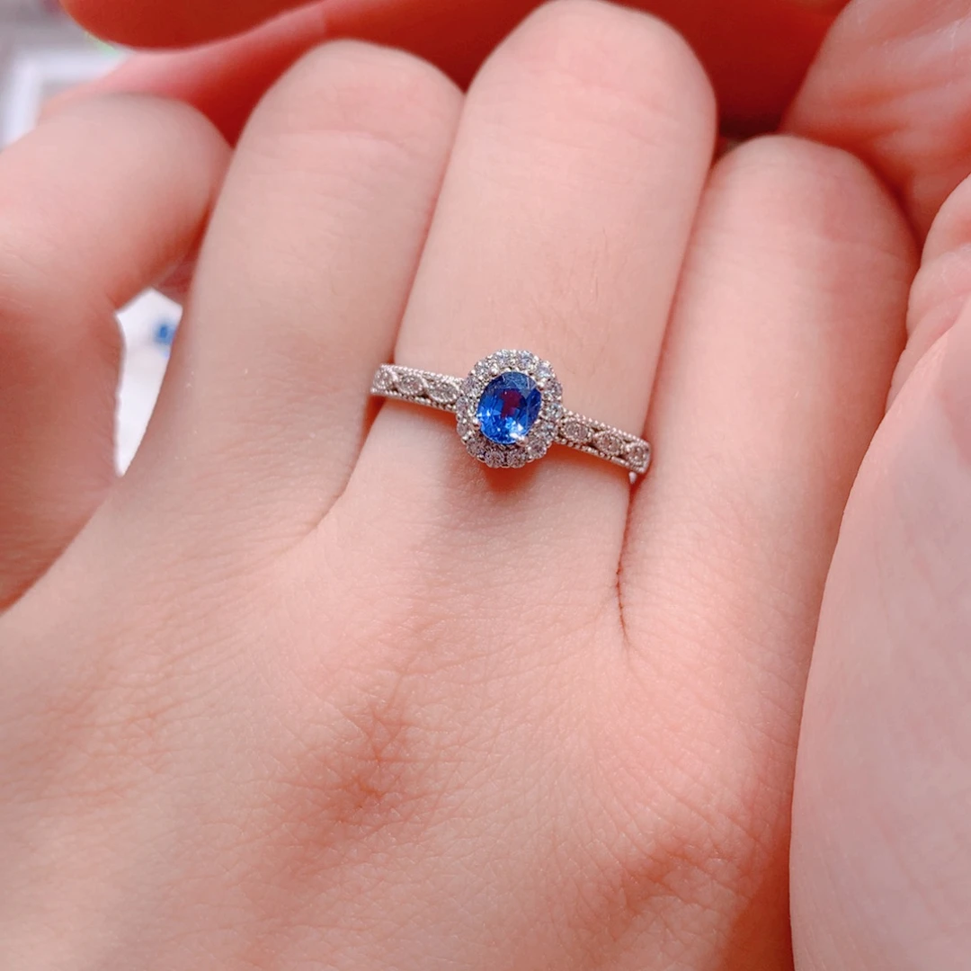 蓝宝石戒指银S925镶嵌