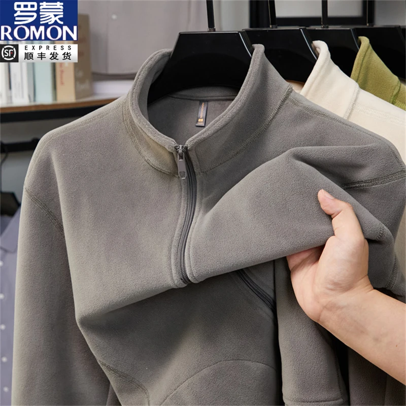 罗蒙秋冬摇粒绒双面男士卫衣加绒冲锋衣内胆立领外套时尚抓绒衣潮