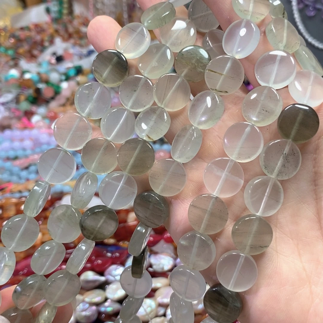 玛瑙/玉髓合金珠宝半成品云雾水晶圆饼一条卡14mm