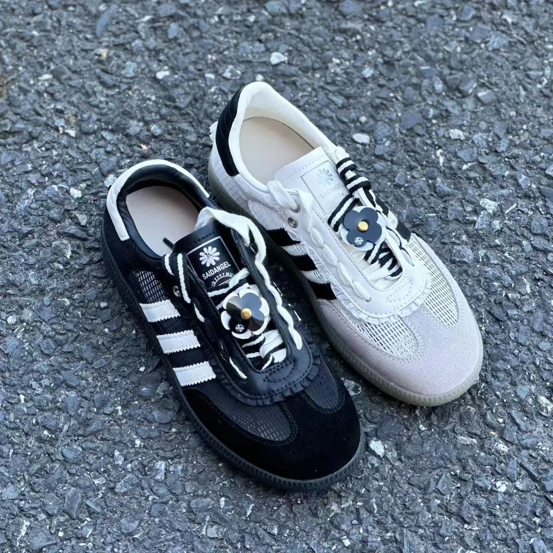 小花德讯~25Q29825年新款厚底圆头双色鞋带德讯鞋百搭休闲鞋黑色