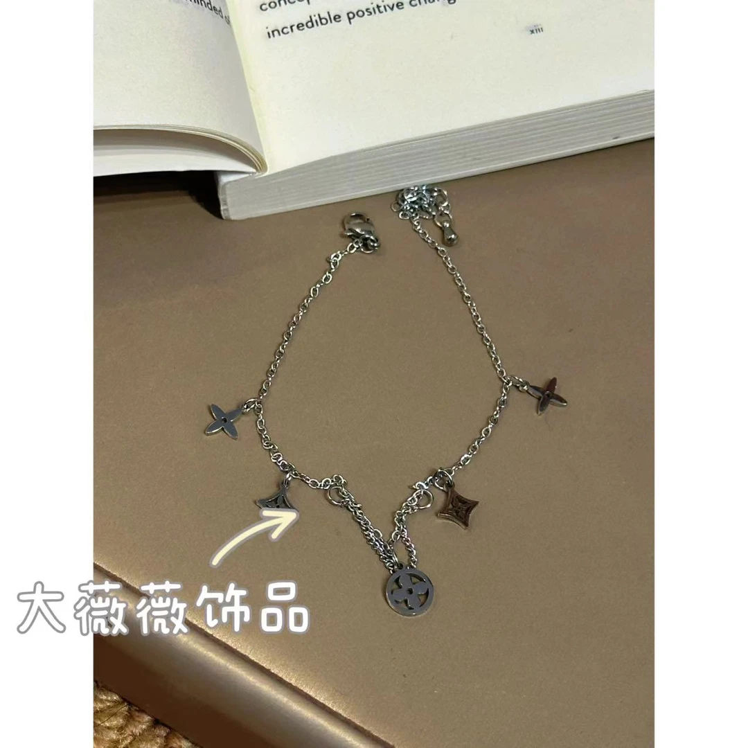 钛钢脚链 冷淡风镂空四叶花脚链-4873