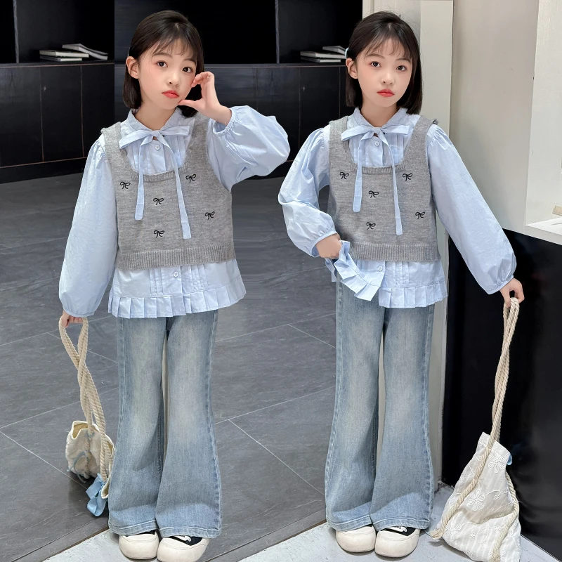 女童裤子牛仔喇叭裤春秋装新款中大童洋气网红微喇裤春季弹力长裤