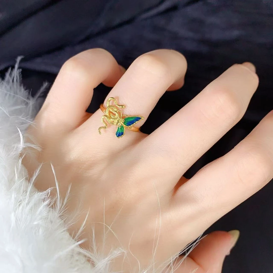 【伟新源】足金999 5G工艺 烧蓝蛇蝶伴生活口戒2.57克