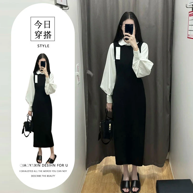 小个子韩系气质高级感衬衫上衣背带背心裙两件套今年流行漂亮套装