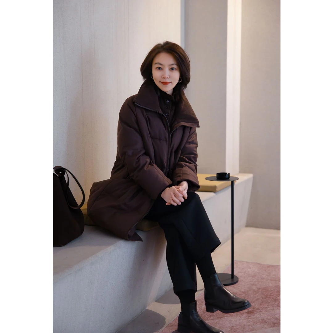 LAJIAO TOTO翻领鹅绒90白鹅绒轻奢中长女士冬季鹅绒服外套#BD8039