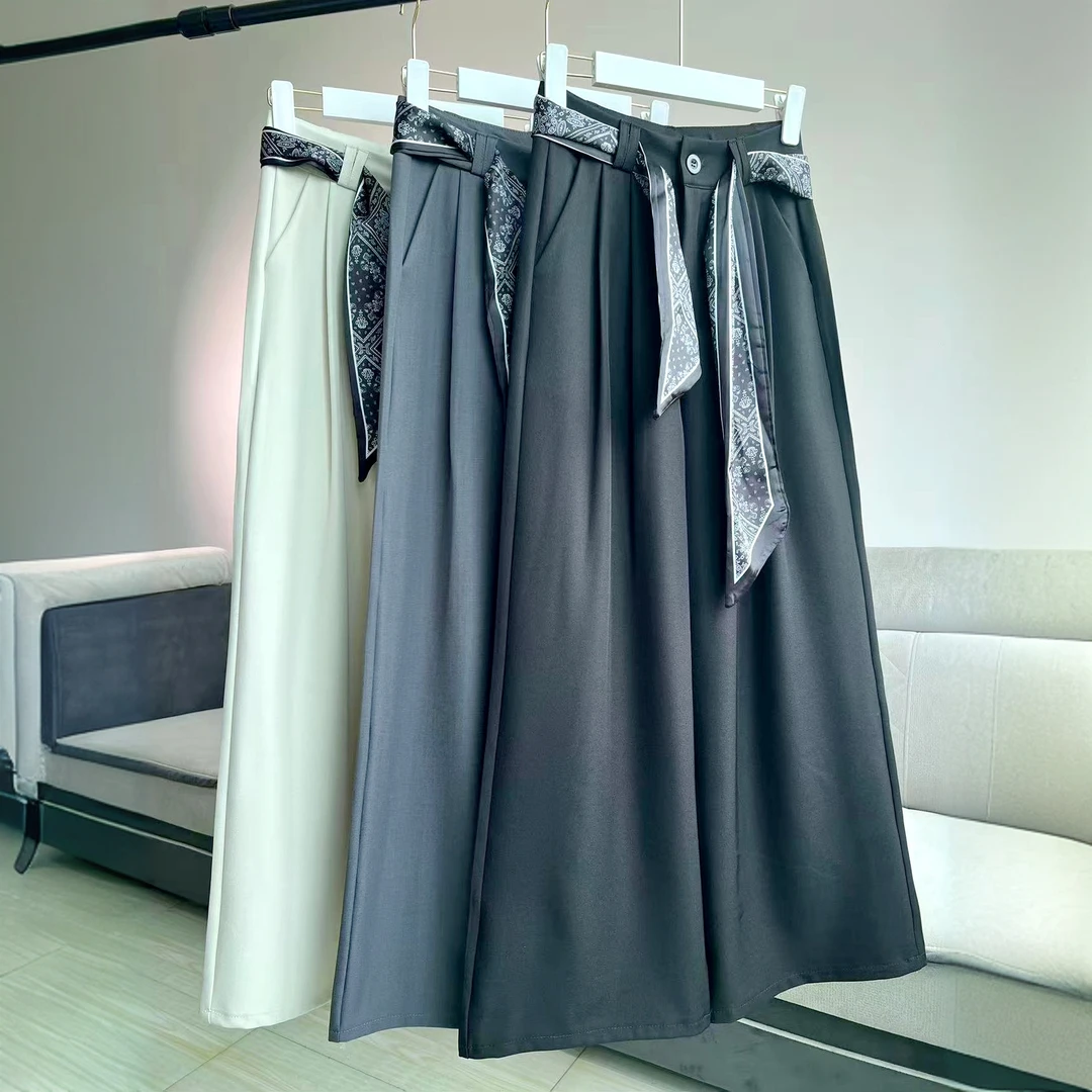 新款丝巾阔腿裤2025秋季新款设计感高腰西装裤超垂感直筒裤女