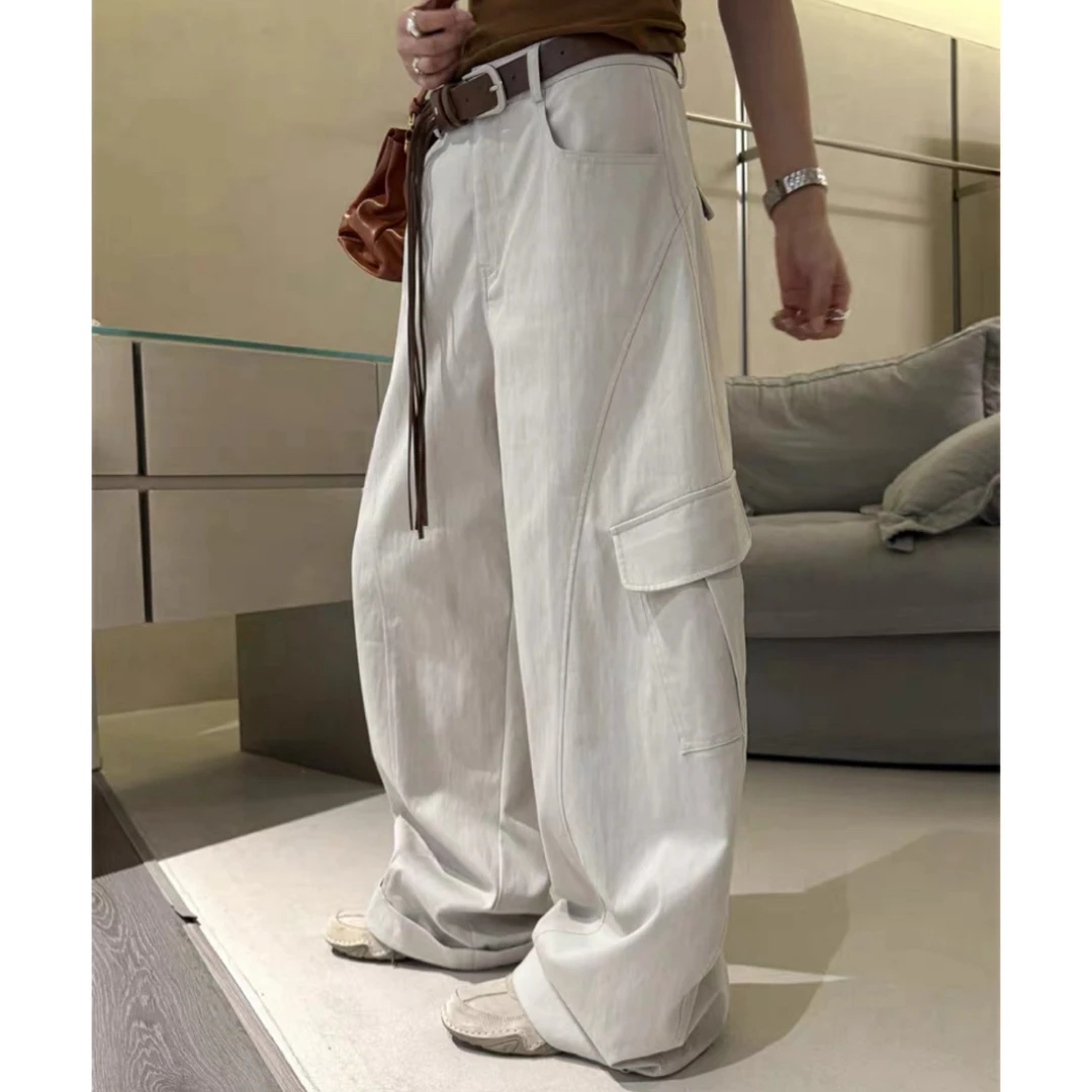 【酷酷机能】Y韩风大口袋卷边工装拼接裤百搭显瘦廓形休闲长裤女