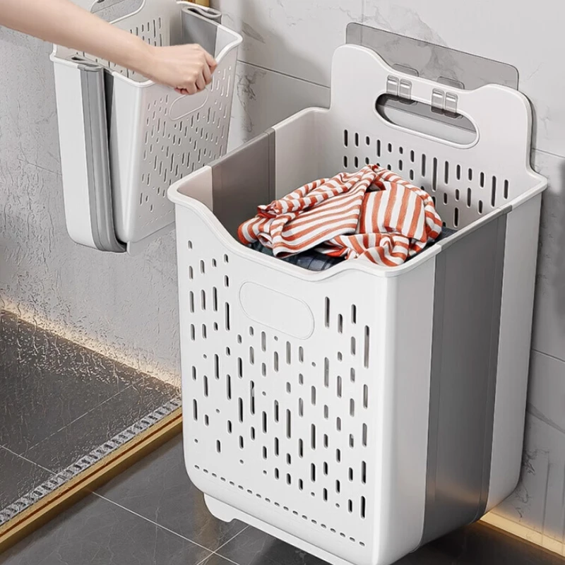卫生间置物架厕所免打孔储物折叠脏衣篮壁挂式洗手间洗衣机收纳架