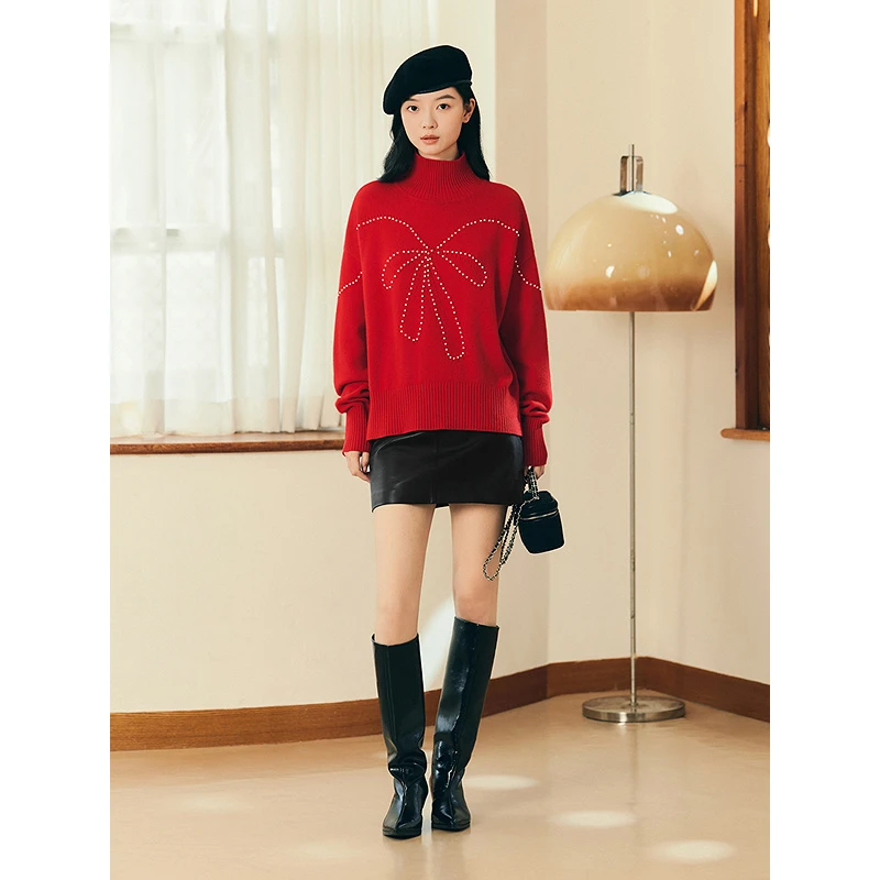 【好运红】YINER音儿专选2026春季新款纯羊毛针织衫8C66106196