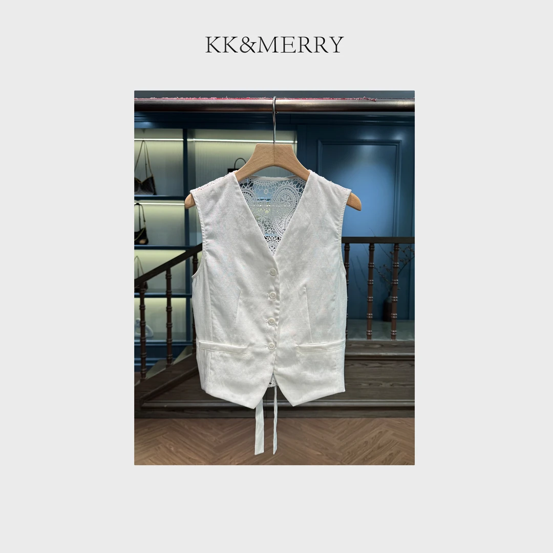KK&MERRY时尚休闲腰果花拼接极简万能搭配无袖马甲KDDD161