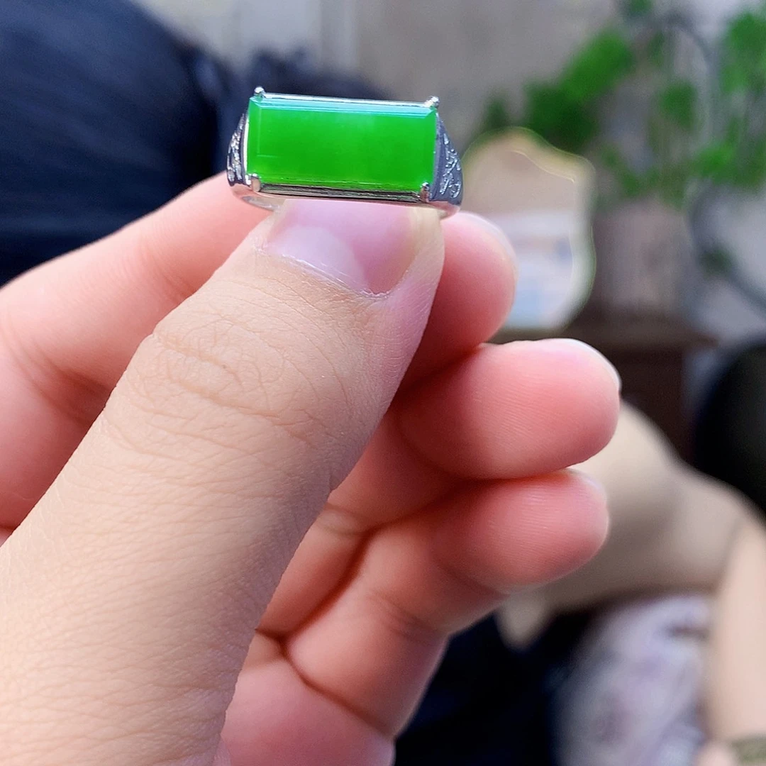 和田玉（碧玉）银S925镶嵌吊坠(不含链)戒指