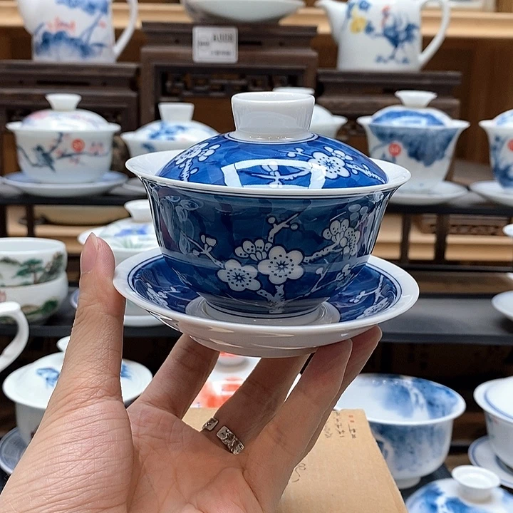 纯手绘冰梅150cc三才釉下彩微瑕福利款