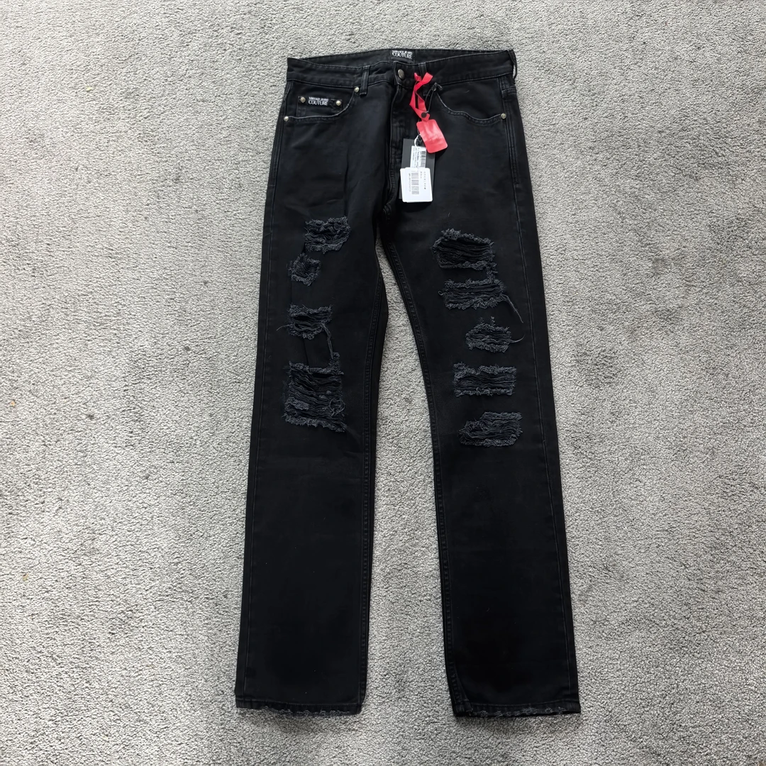 未使用 VERSACE/范思哲 黑色破洞牛仔裤43089