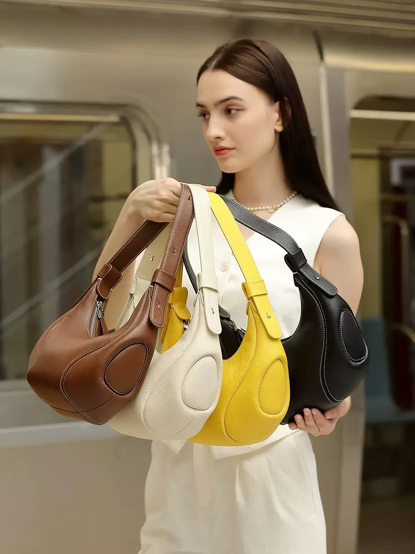 棒球腋下包美拉德包包女2025新款小众复古月牙单肩斜挎包真皮女包