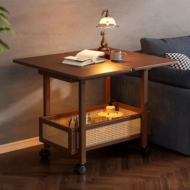 移动茶几小户型客厅沙发边柜茶几桌家用折叠中古边几可移动小推车