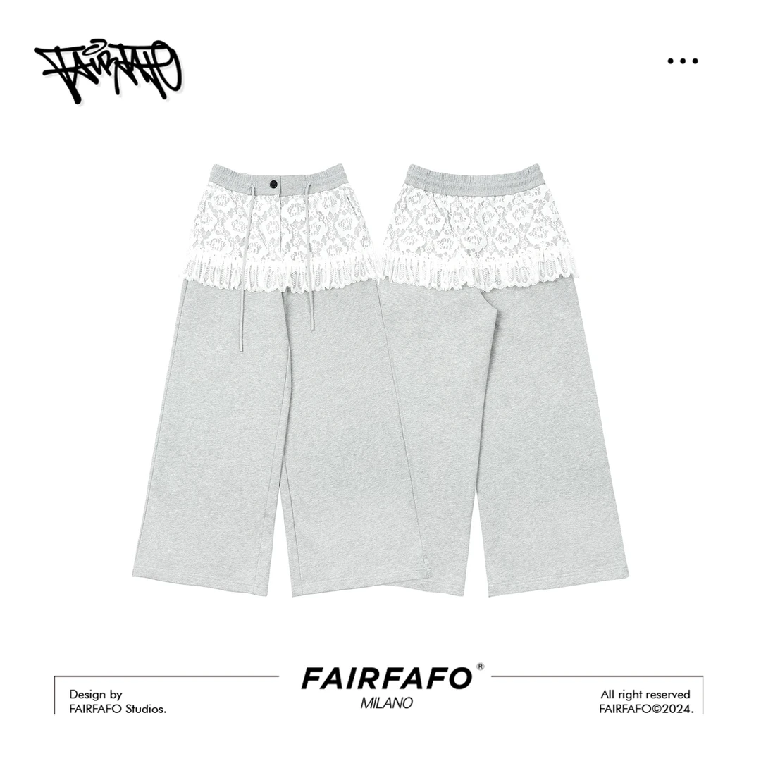 【蕾丝花边拼接长裤】LG4KD0197可爱韩系清新蕾丝边宽松舒适休闲裤