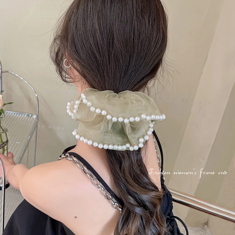 时尚甜心高弹发圈珠饰网纱耐用显气质女用日韩马尾发饰