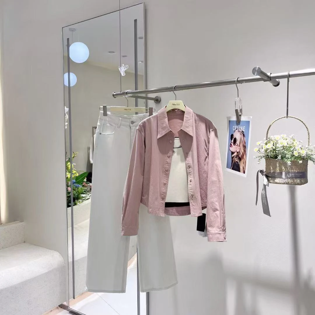 艾然2025春款新款女装辣妹短款时尚百搭纯色衬衫外套气质网红