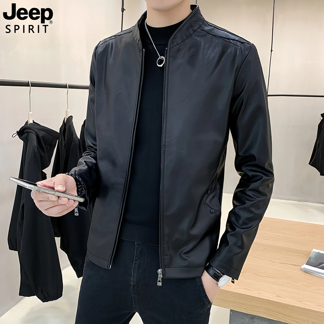 JEEP吉普皮衣新款2025新款男士春秋立领加绒皮夹克百搭外套休闲装