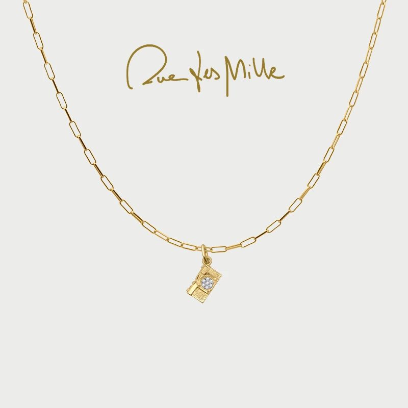 链子925银合成锆石 RuedesMille意大利相机吊坠回形针金色项链