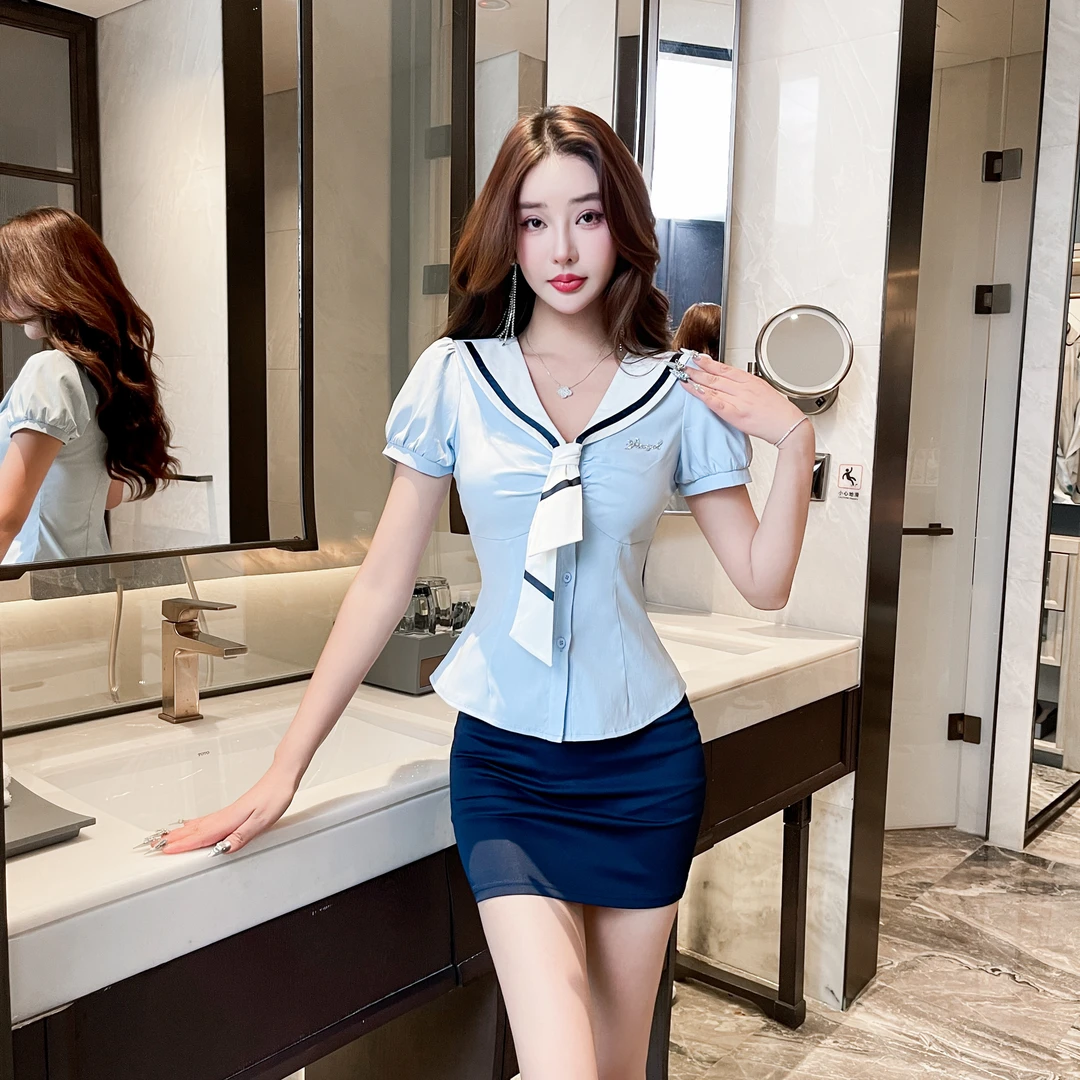 JK制服套装辣妹显瘦收腰衬衫女学院风纯欲风性感包臀裙两件套制服