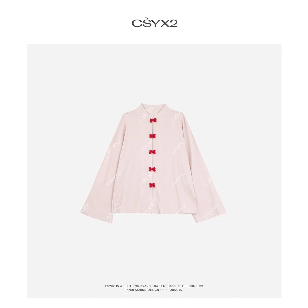 CsyX2-2025S/S早秋新款“桃之夭夭”亚麻新中式盘扣衬衫CA5CC025