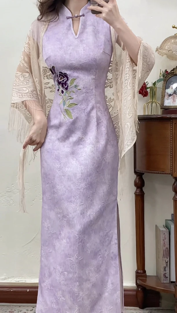 予溪自制【紫非花】新中式国风夏季江南风改良旗袍裙