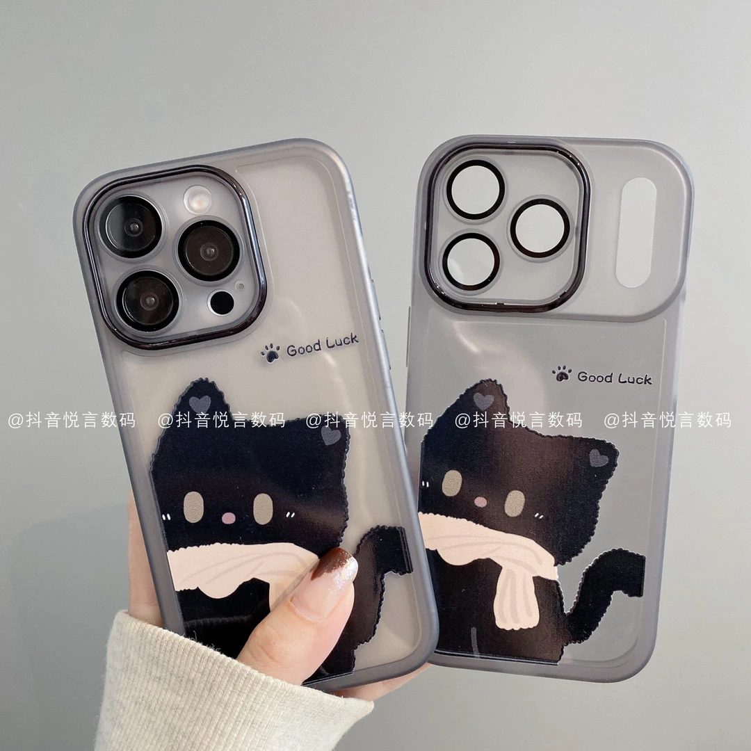 金属镜框适用iphone17promax苹果16手机壳15/14/13/12/11华为黑猫