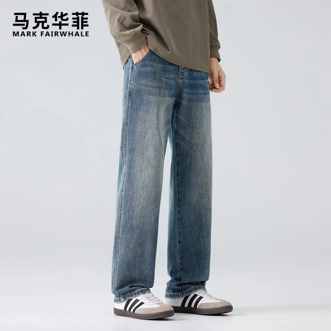 马克华菲潮牌正品美式复古牛仔裤男秋冬新款做旧水洗直筒宽松长裤