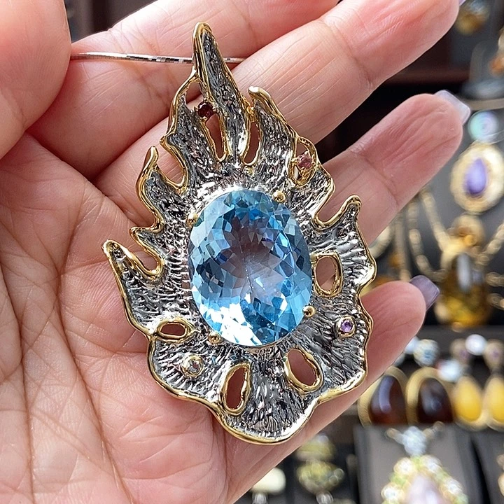 托帕石颈饰银S925镶嵌吊坠