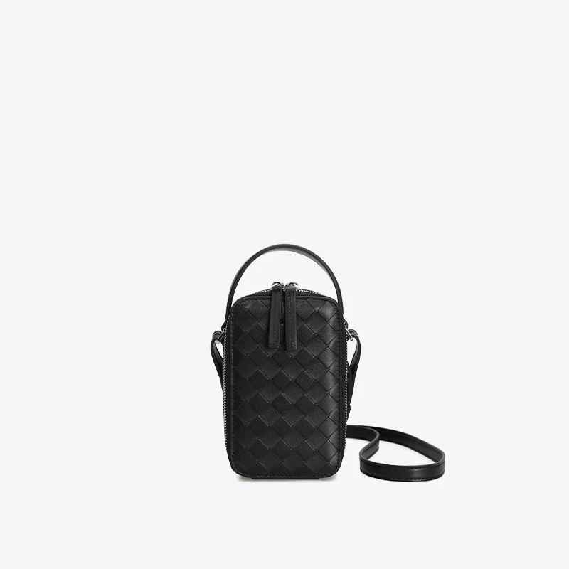 CaitinKaie轻奢--羊皮竖款编织男女同款手机包1727斜挎小包手拎包