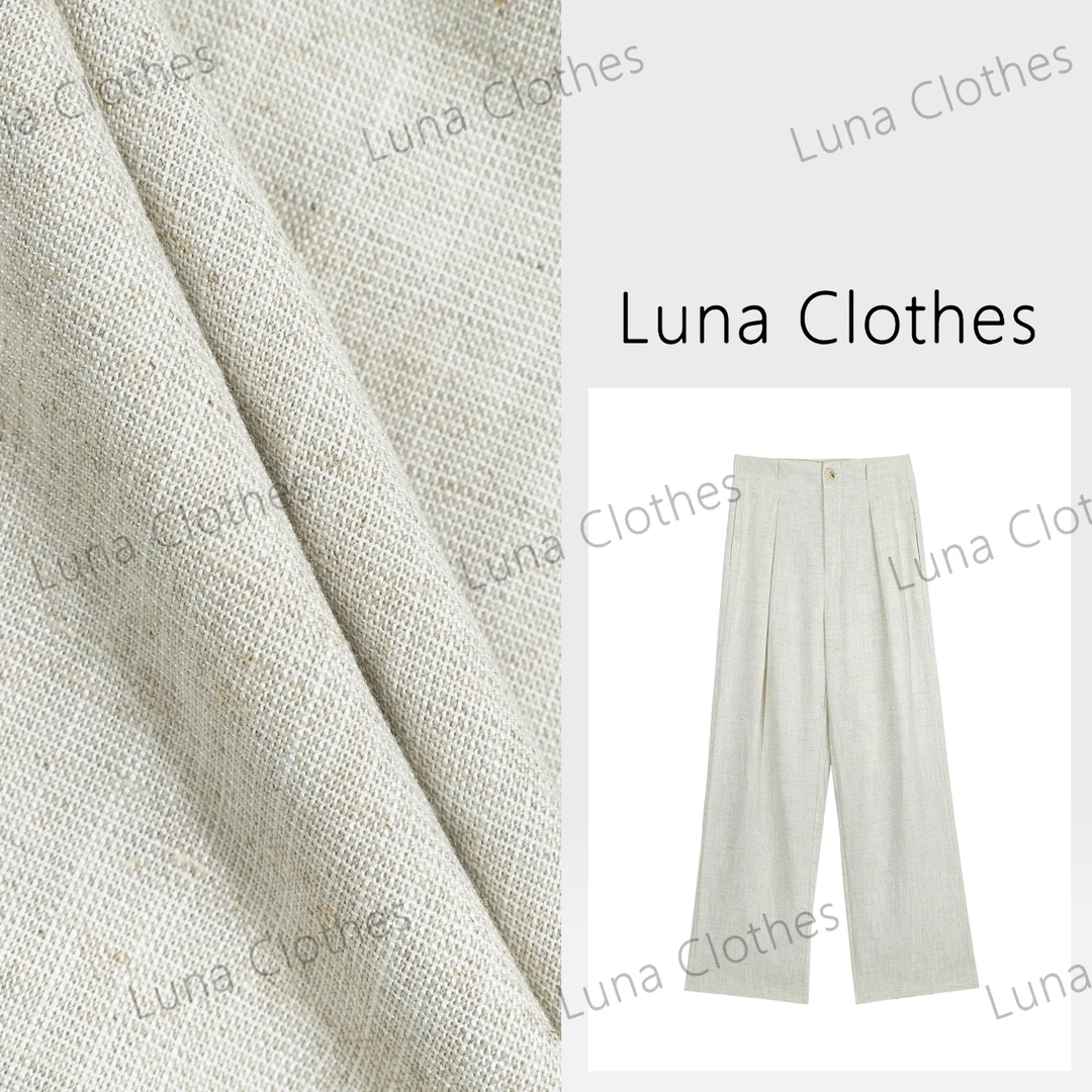 张妍LUNA‘雪落’高定天丝亚麻阔腿直筒版型百搭休闲裤MR032404