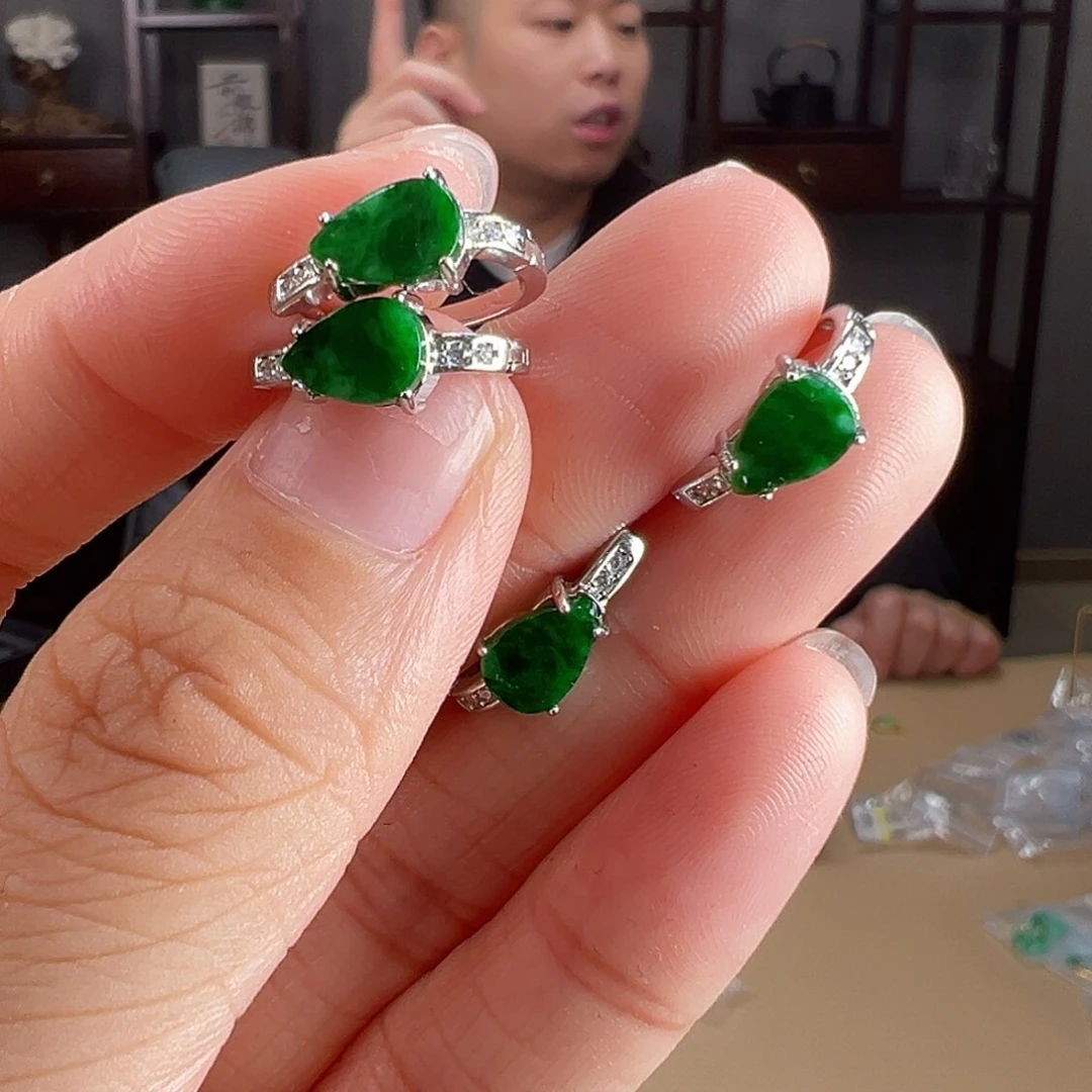 翡翠银S925镶嵌耳饰耳环多样性发货一副