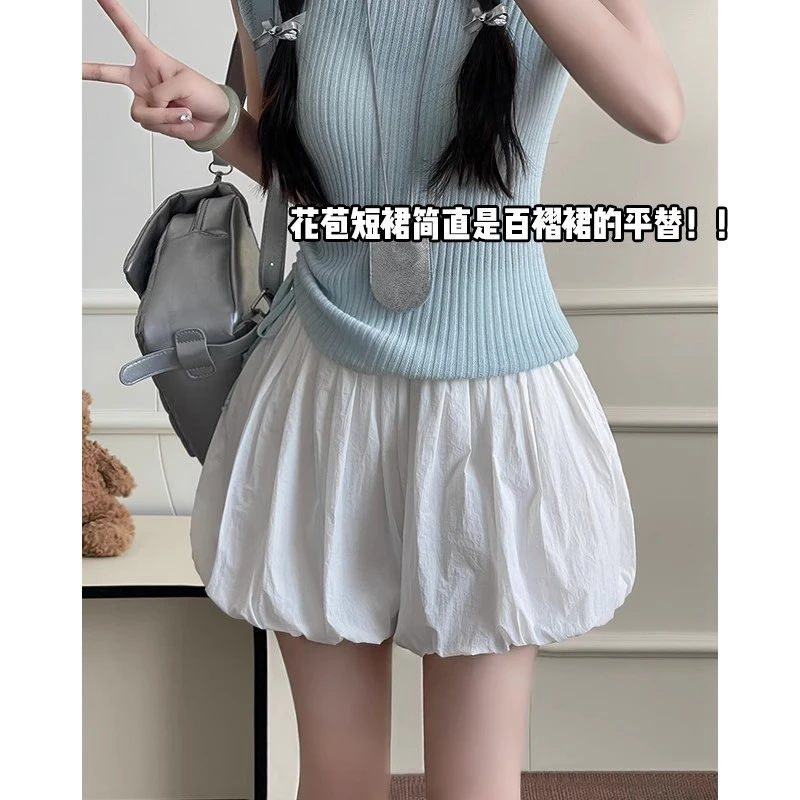 设计感灰色短裙高腰半身女2025新款夏小众花苞甜美可爱风格衣服