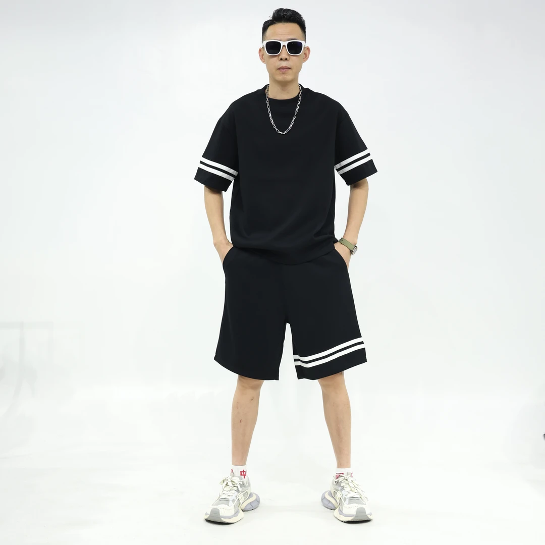 时尚潮流套装休闲短裤夏季短袖时尚套装韩版男士简约宽松上衣休闲