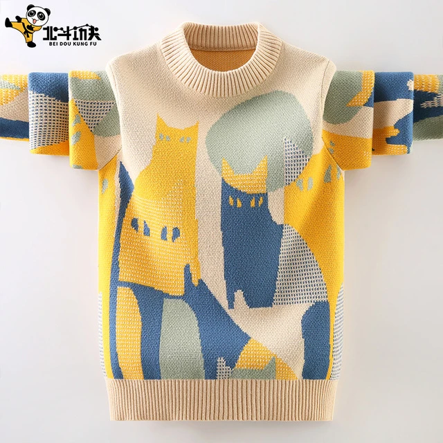 新款男童毛衣棉套头儿童韩版线衣中大童冬季加绒加厚宝宝洋气潮
