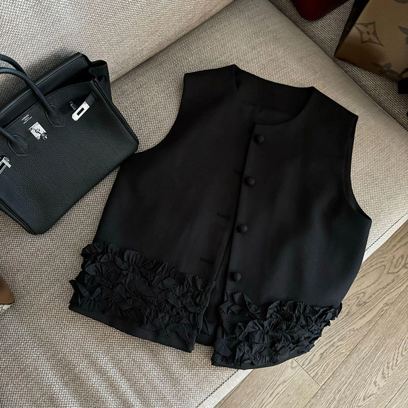 木耳花边圆领西装马甲女春秋季新款潮流气质轻奢女士时尚马夹潮