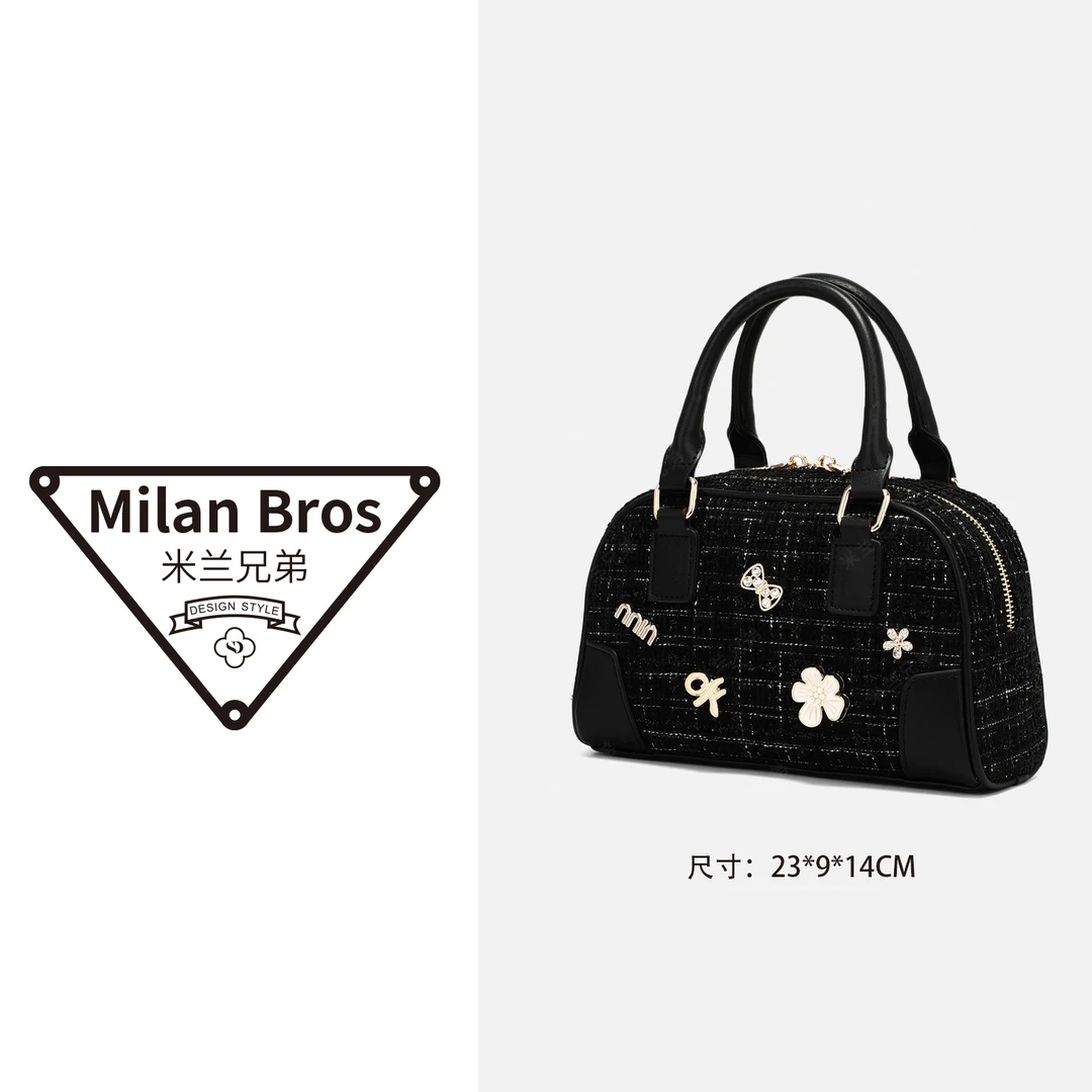 【米兰兄弟】黑色复古小众单肩手提包包百搭时尚斜挎包KL8002