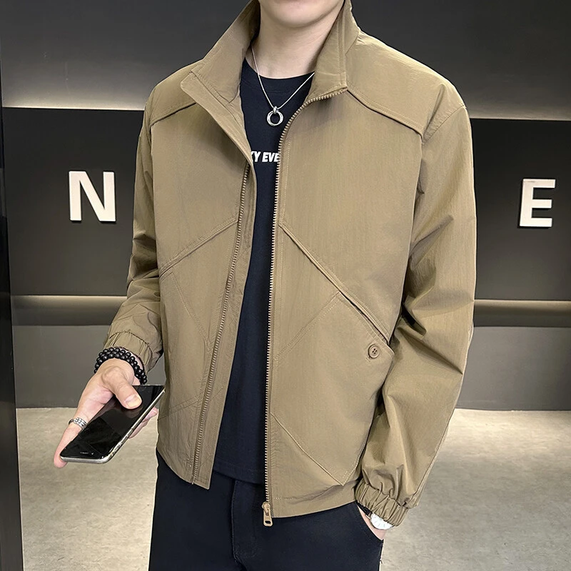 【早春新品】2025新款翻领夹克男士宽松百搭休闲纯色工装夹克上衣服