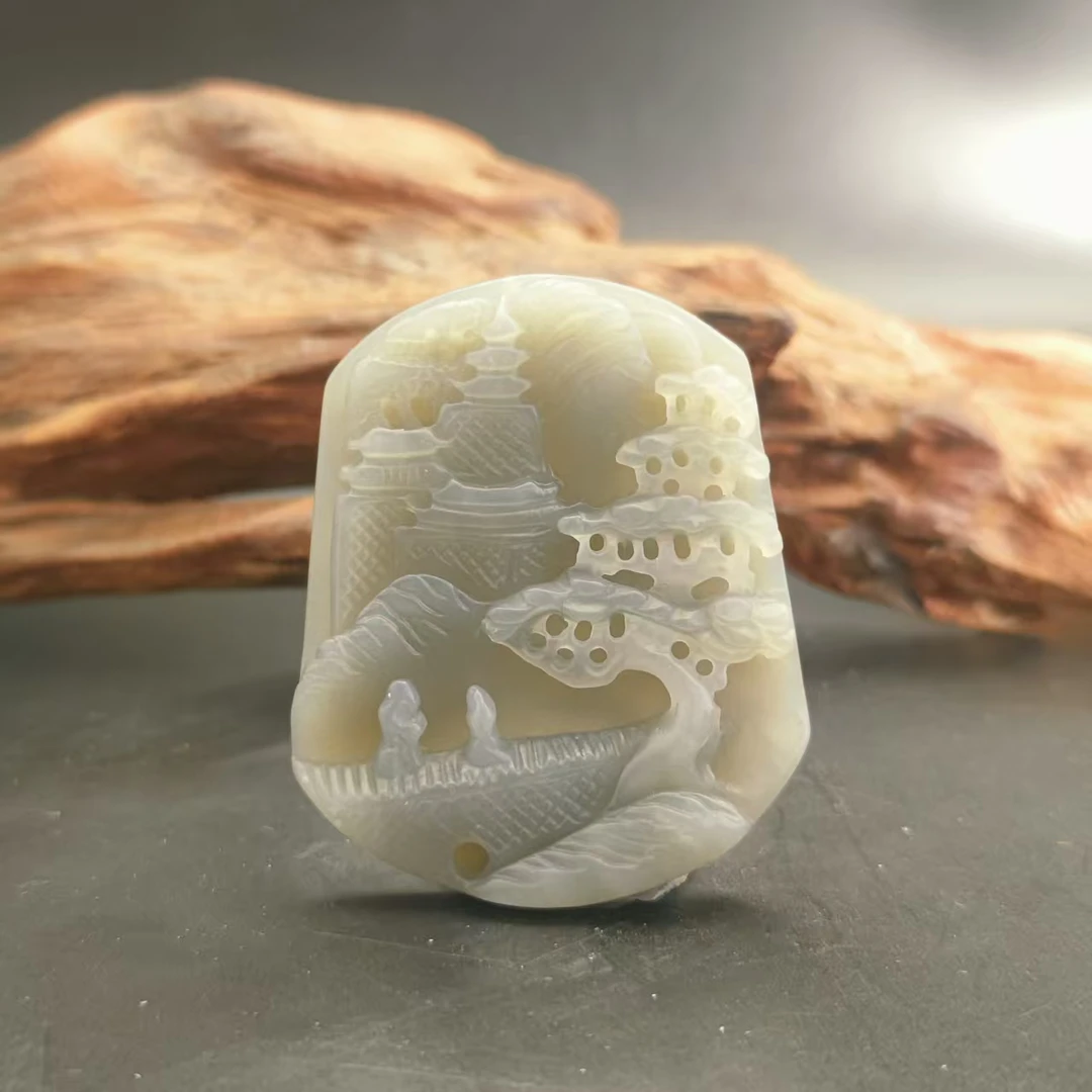 Q和田玉山水吊坠0126