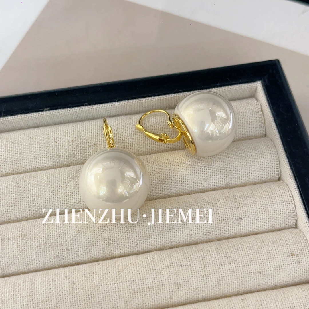 铜合金仿珍珠耳饰 （吊坠大珠耳扣）复古港风法式优雅经典