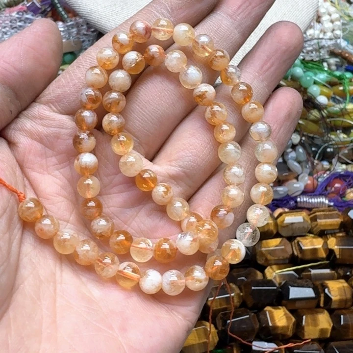 合金玛瑙/玉髓珠宝半成品一条6mm黄塔晶