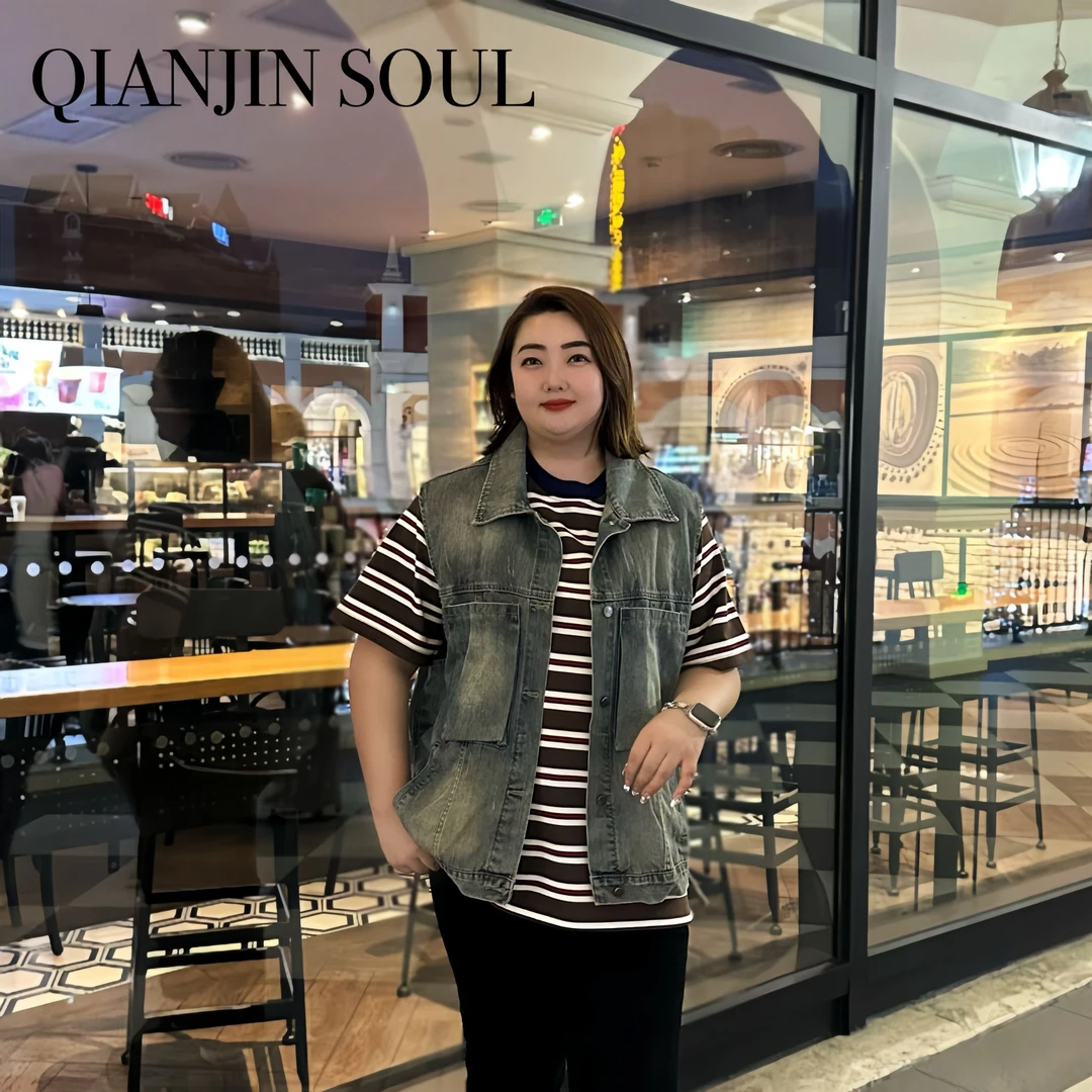 芊金SOUL女装 大码潮流宽松百搭轻薄春夏薄款牛仔马甲外套 C5009