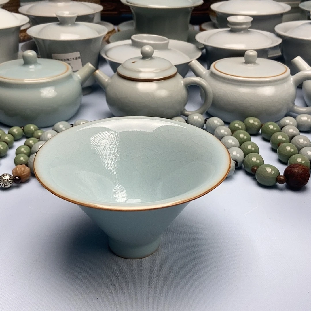 杯仿古天青微蓝釉斗蓝杯原矿原釉原产地