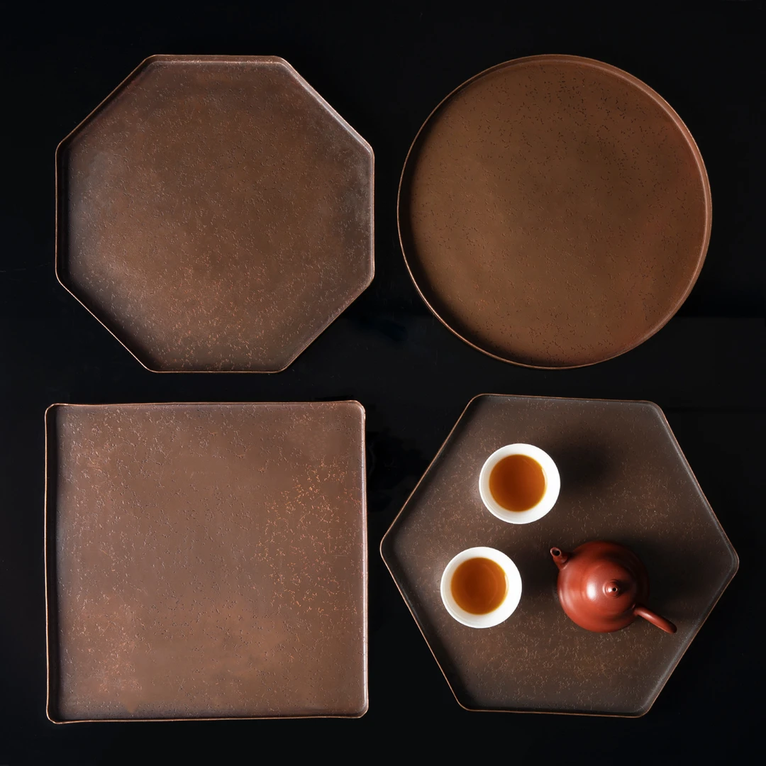 禅意风紫铜壶承干泡台家用功夫茶具配件一人用小茶盘养壶垫茶托盘