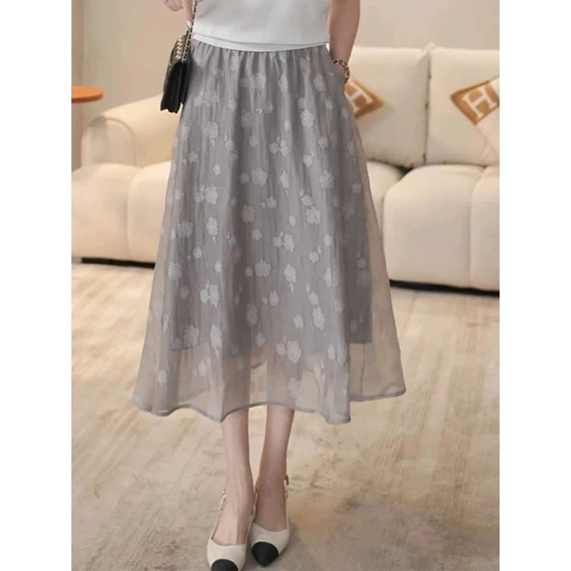 春花浪漫~日本进口棉烧花工艺高腰百搭半身裙